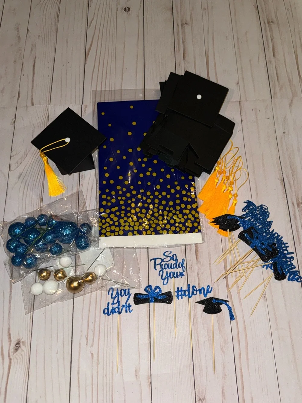 Blue and gold graduation party supplies